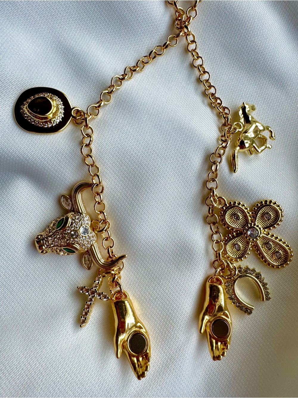 Gold-Tone Charm Necklace with Cross, Horseshoe & Animal Motif - Women Jewelry - Picture 5 of 5